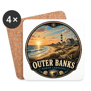 Coucher de soleil pour vacances à la plage à Outer Banks, Caroline du Nord - Dessous de verre (lot de 4) - blanc - Devant