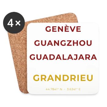 Grandrieu Lozère - Genève - Guangzhou -Guadalajara - Dessous de verre (lot de 4) - blanc - Devant
