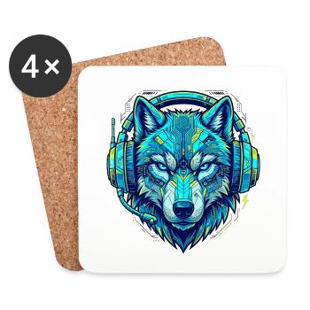 Cyber Gamer Wolf - Conception d’esports néon avec casque - Dessous de verre (lot de 4) - blanc - Devant