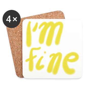 I’m Well – Lettrage jaune à la main - Dessous de verre (lot de 4) - blanc - Devant