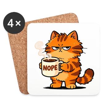 Mürrische Katze Kaffee Nope Spruch - Untersetzer (4er-Set) - Weiß - Vorne