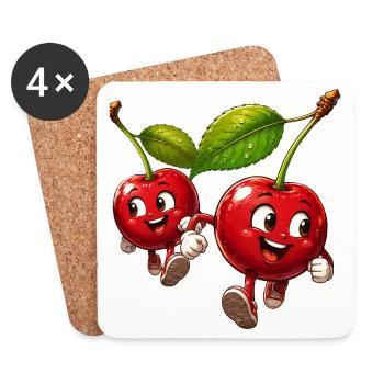 Cerises de course - Dessous de verre (lot de 4) - blanc - Devant