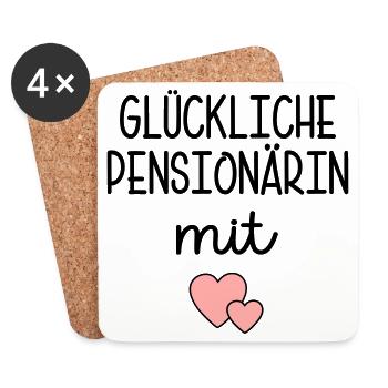 Herz - Glückliche Pensionärin - Untersetzer (4er-Set) - Weiß - Vorne
