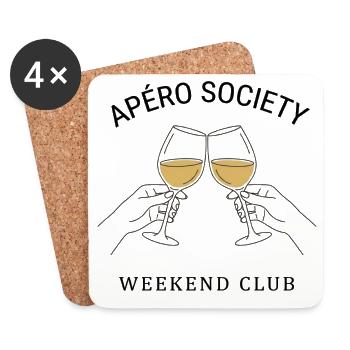Wine T-Shirt | Apéro Society Gift Idea - Coasters (set of 4) - white - Front