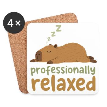 Sieste Cabybara : Détendu professionnellement - Dessous de verre (lot de 4) - blanc - Devant