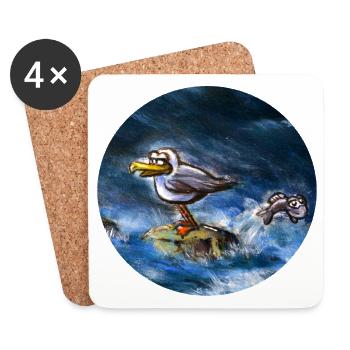 Moewe_mit_Fisch - Dessous de verre (lot de 4) - blanc - Devant
