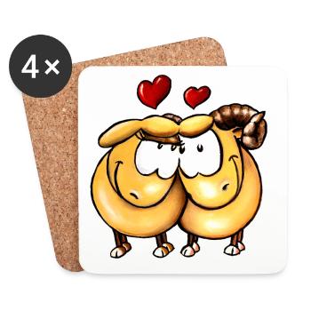 Lotte et Kalle amoureuses - Dessous de verre (lot de 4) - blanc - Devant