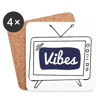 Lettrage à la main Vibes Navy Patch - Dessous de verre (lot de 4) - blanc - Devant