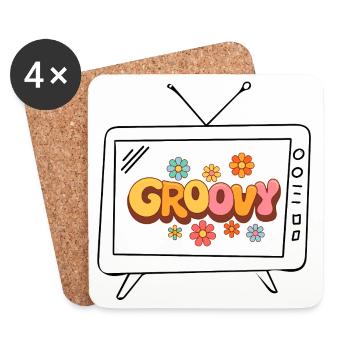 Lettres florales groovy des années 70 en forme de bulle - Dessous de verre (lot de 4) - blanc - Devant