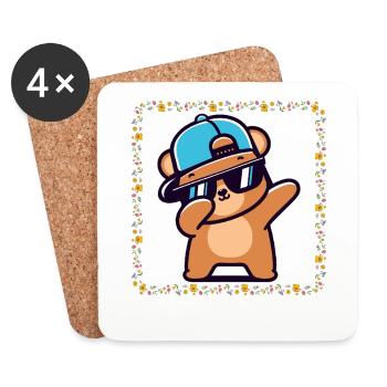 Hip Hop Bear with Cap and Sunglasses - Coasters (set of 4) - white - Front