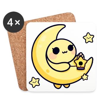 Moonlit Cute Moon with Star Lantern - Coasters (set of 4) - white - Front