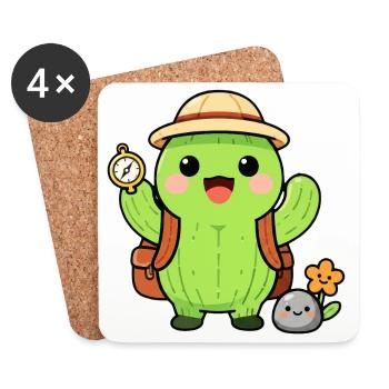 Explorer Cactus with Backpack - Coasters (set of 4) - white - Front
