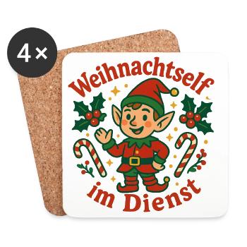 Weihnachtself im Dienst - Untersetzer (4er-Set) - Weiß - Vorne