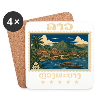 Laos Luang Prabang Vintage Reisemarke - Untersetzer (4er-Set) - Weiß - Vorne
