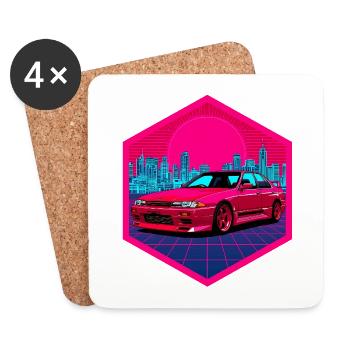 Retro 90s JDM R32 Skyline Sedan Synthwave Art - Coasters (set of 4) - white - Front