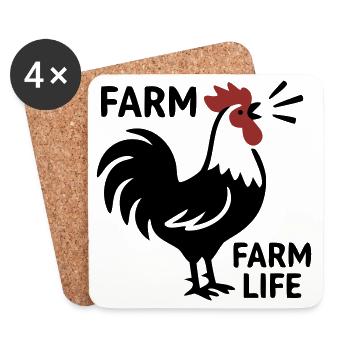 Hahn Farm Life Logo - Untersetzer (4er-Set) - Weiß - Vorne