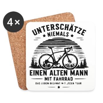 Unterschätze niemals alten Mann mit Fahrrad - Untersetzer (4er-Set) - Weiß - Vorne