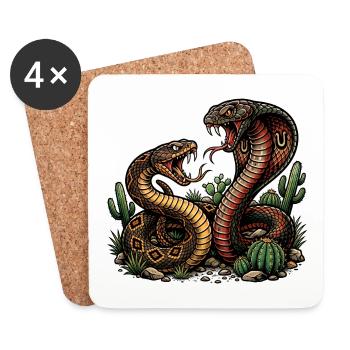 Deux serpents en colère - Dessous de verre (lot de 4) - blanc - Devant