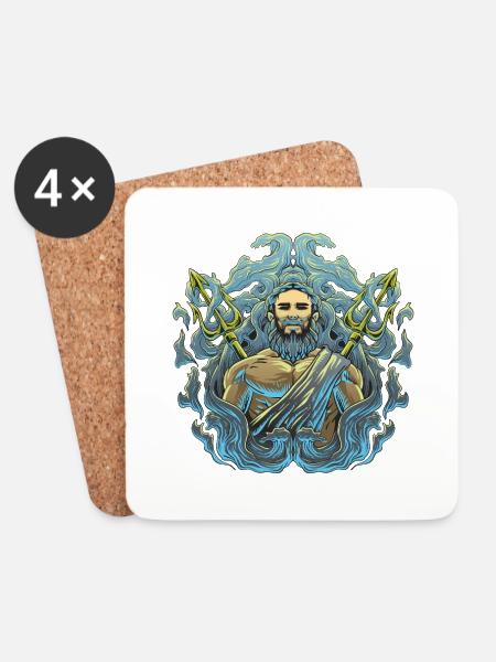 Poseidon Meeresgott Dreizack Design - Untersetzer (4er-Set) - Weiß