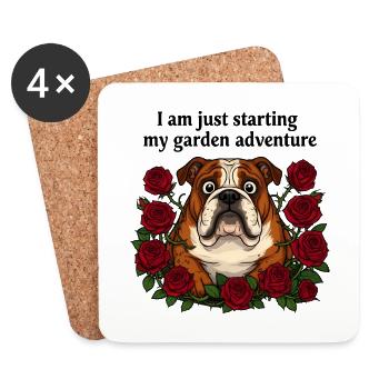 Starting garden adventure - Bulldog and red roses - Coasters (set of 4) - white - Front