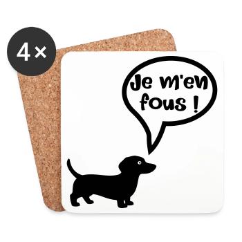 Chien - Je m'en fous - Dessous de verre (lot de 4) - blanc - Devant