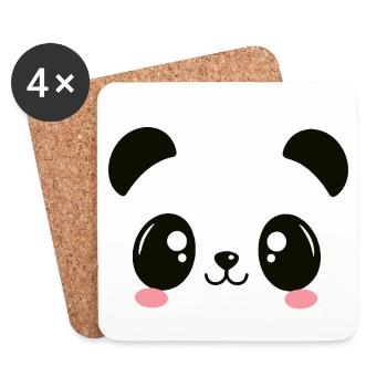 T-shirt Panda Mignon Style Kawaii - Dessous de verre (lot de 4) - blanc - Devant