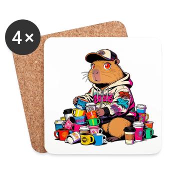 Capybara collectionneur de tasses - Dessous de verre (lot de 4) - blanc - Devant