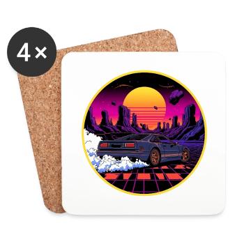 80s Retro Cyberpunk Outrun Sports Car Design - Coasters (set of 4) - white - Front