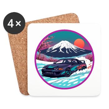 Art rétro des années 90 JDM Mt Fuji Skyline R32 Synthwave - Dessous de verre (lot de 4) - blanc - Devant