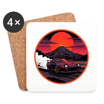 Retro 90er JDM Mt Fuji Smoke Drift Auto-Kunst - Untersetzer (4er-Set) - Weiß - Vorne