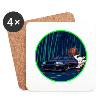 Retro 80er JDM Bamboo Forest Auspuff-Flammen-Kunst - Untersetzer (4er-Set) - Weiß - Vorne