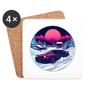 Retro 80s JDM Winter Drift AE86 Synthwave Art - Coasters (set of 4) - white - Front