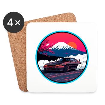 Art rétro des années 80 JDM AE86 Mt Fuji Drift Synthwave - Dessous de verre (lot de 4) - blanc - Devant