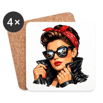Cool pin-up girl in leather jacket & sunglasses - Coasters (set of 4) - white - Front