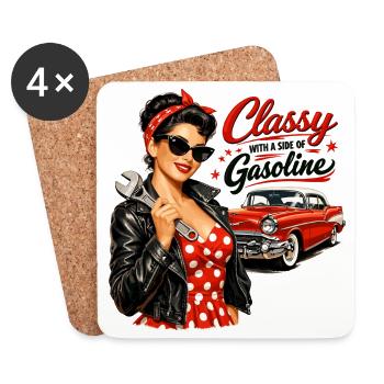 Pin-Up vintage : classe avec un peu d’essence - Dessous de verre (lot de 4) - blanc - Devant