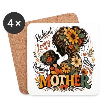 Silhouette de fleurs de la Mère radieuse - Dessous de verre (lot de 4) - blanc - Devant