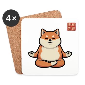 Zen Shiba Pup Meditation - Coasters (set of 4) - white - Front