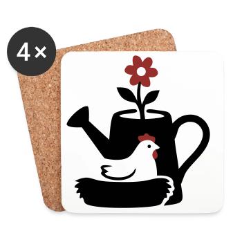 Watering Can Chicken Nest Graphic - Coasters (set of 4) - white - Front