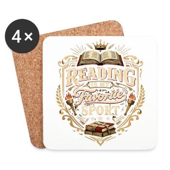Blason vintage : La lecture est mon sport préféré - Dessous de verre (lot de 4) - blanc - Devant