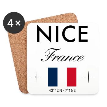 Nice, France, Coordonnées Souvenir de voyage - Dessous de verre (lot de 4) - blanc - Devant