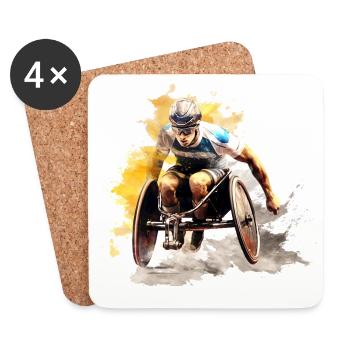 Wheelchair Racing Watercolor Splash - Coasters (set of 4) - white - Front
