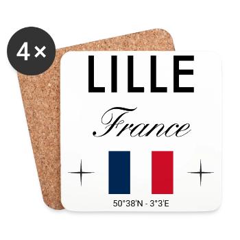 Lille Frankreich Koordinaten Reise Souvenir - Untersetzer (4er-Set) - Weiß - Vorne