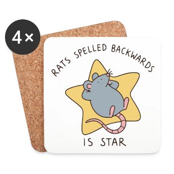 Rats à l’envers est Star Funny Mouse - Dessous de verre (lot de 4) - blanc - Devant