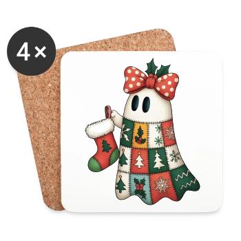Patchwork Geist mit Weihnachtsquilt - Untersetzer (4er-Set) - Weiß - Vorne