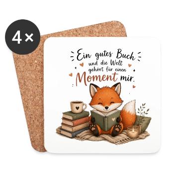 Moment mit Buch: Fuchs genießt Lesen - Untersetzer (4er-Set) - Weiß - Vorne