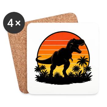 T-Rex at Tropical Sunset - Coasters (set of 4) - white - Front