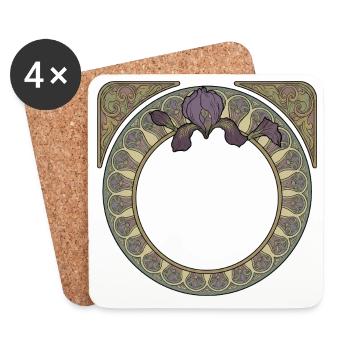 Art Nouveau Irises Circle Y - Coasters (set of 4) - white - Front