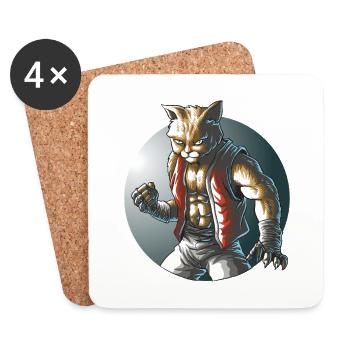 Fighting Cat Martial Arts Anime Design - Coasters (set of 4) - white - Front