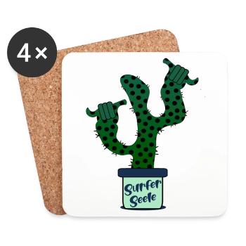 Surfer Surfing Kaktus - Untersetzer (4er-Set) - Weiß - Vorne