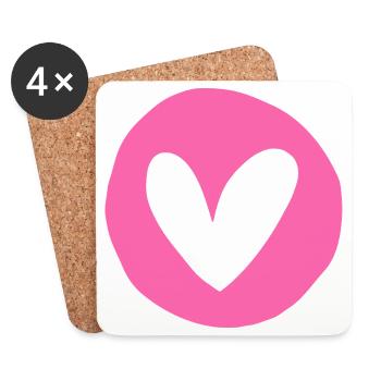 Rosy Heart Emblem on Circular Pink Field - Coasters (set of 4) - white - Front